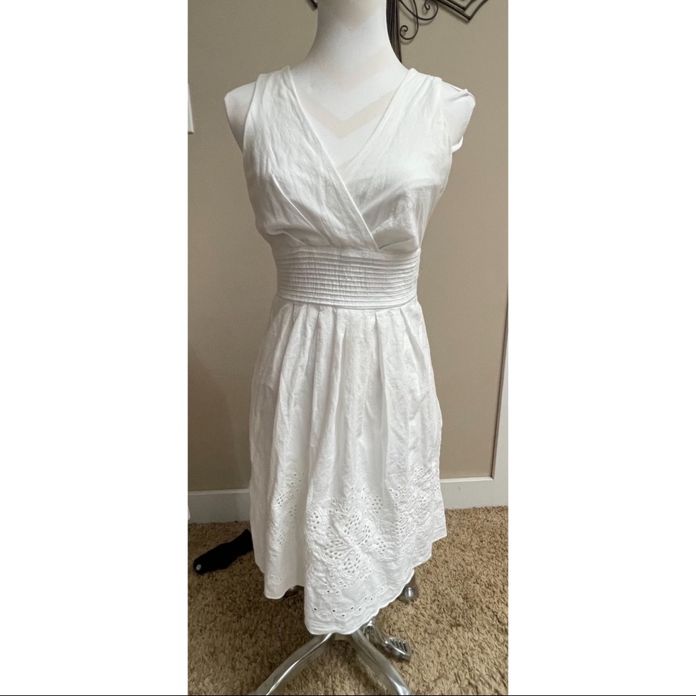 COREY P White Cotton Fully Lined Sleeveless Dress Women's 6 feminine Eyelet